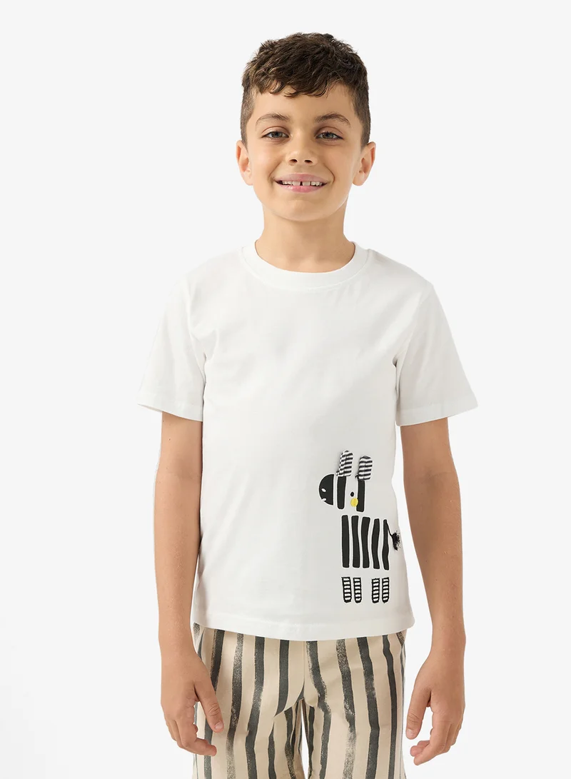 Pinata  Cute Dog Printed Tshirt and Stripe Shorts Set for Men | Best Price UAE